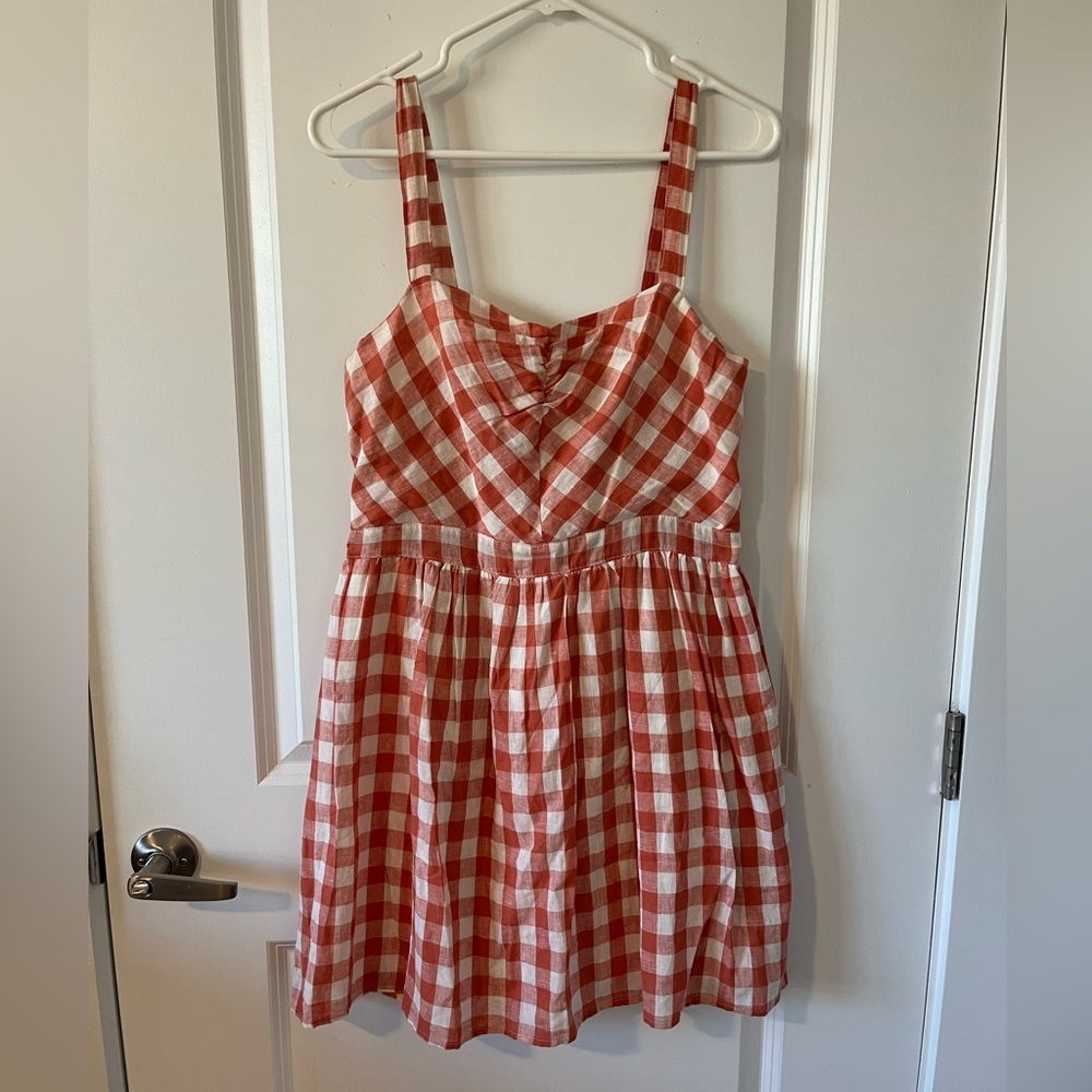 Altar’d State Orange Gingham Cotton Linen Blend Dress
